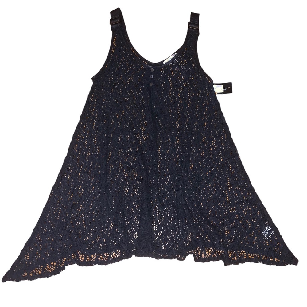 Double Zero Black Crochet Cover-Up Dress with Buckle Stitch Shoulder Design NWT